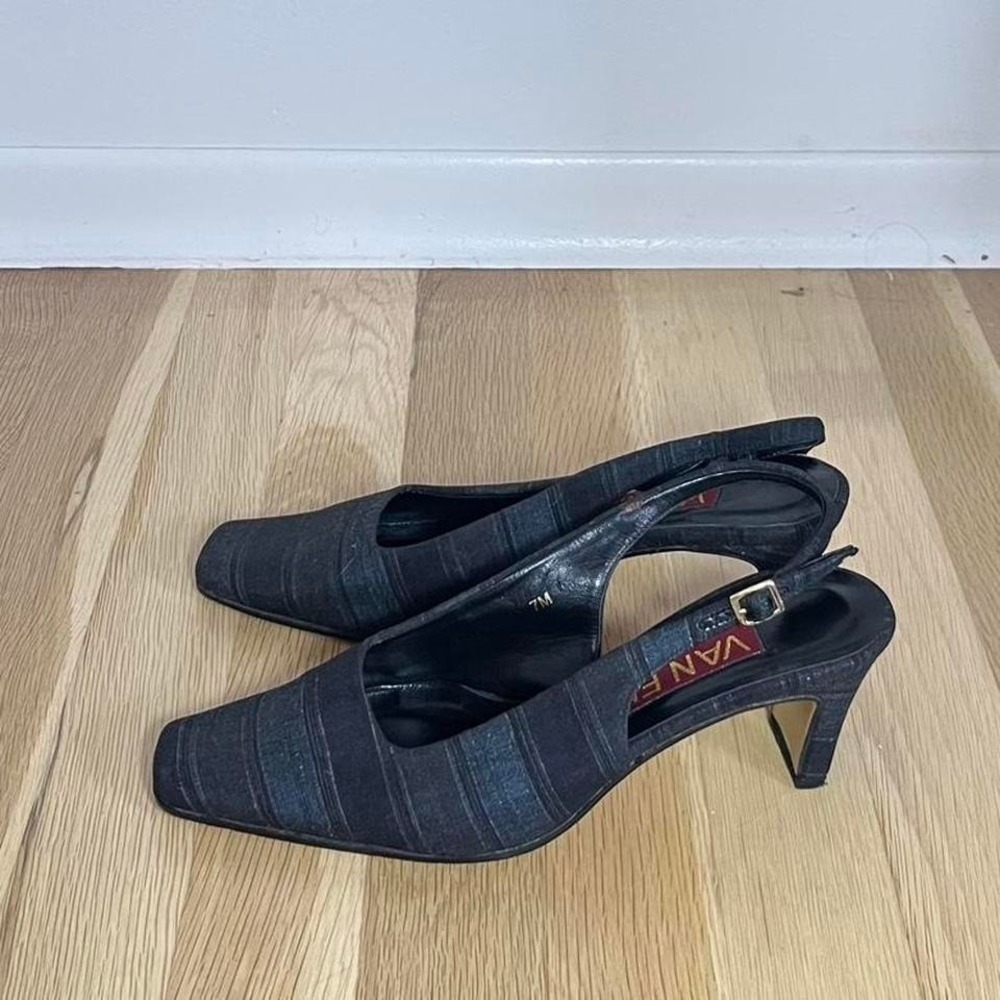 Vintage Vaneli Black‎ Slingback Heels Square Toe Kitten Heel Minimalist